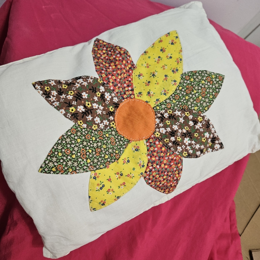 70s Floral Patchwork Pillow, Applique